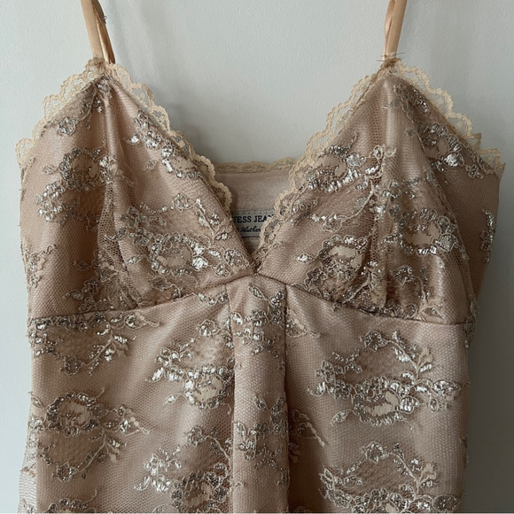 Guess Vintage Y2K Sheer Metallic Mesh Lace Embroidered Slip Dress - Picture 5 of 13